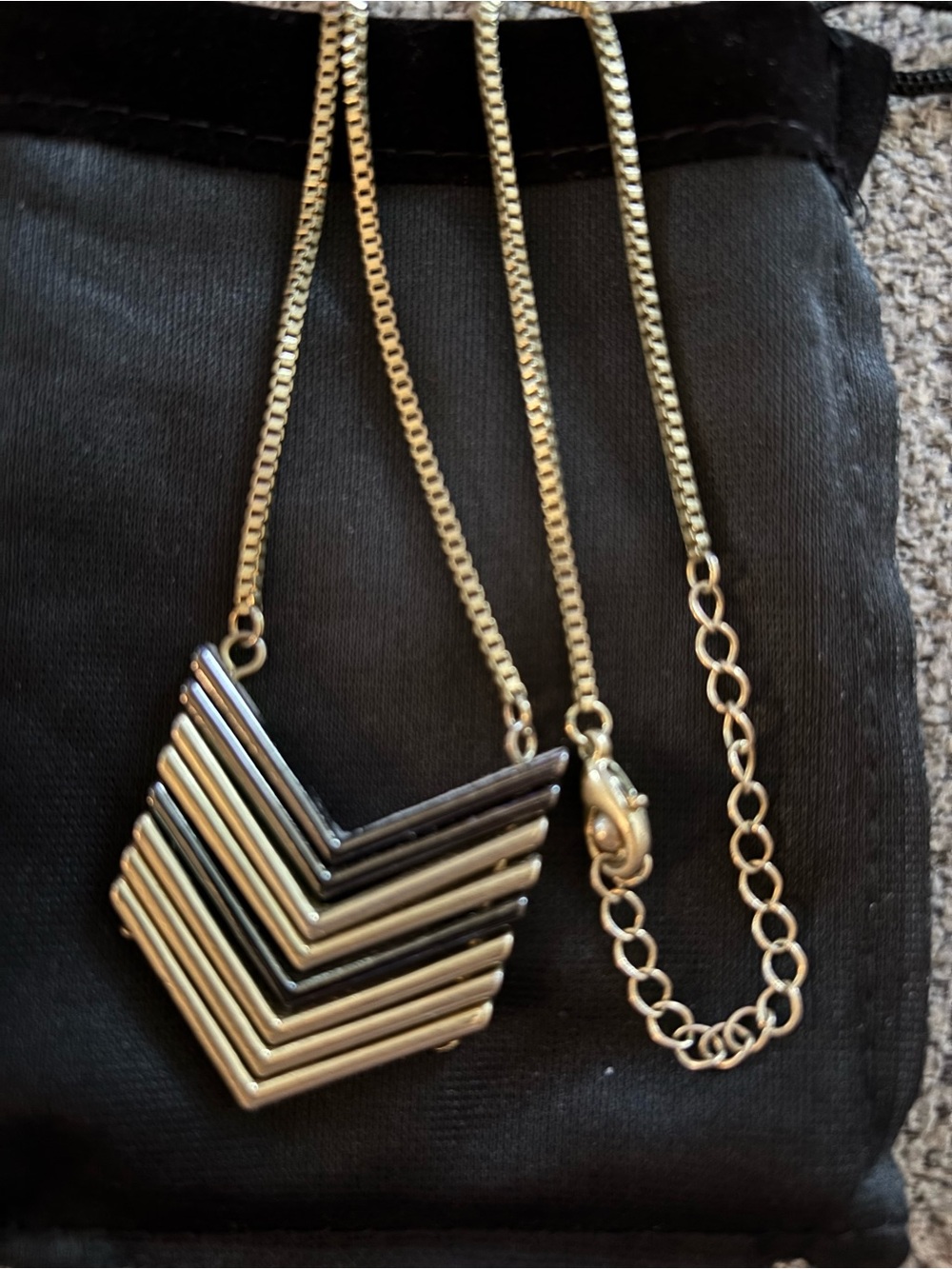 Layered Chevron Pendant Necklace - Gold and Black - Women Jewelry
